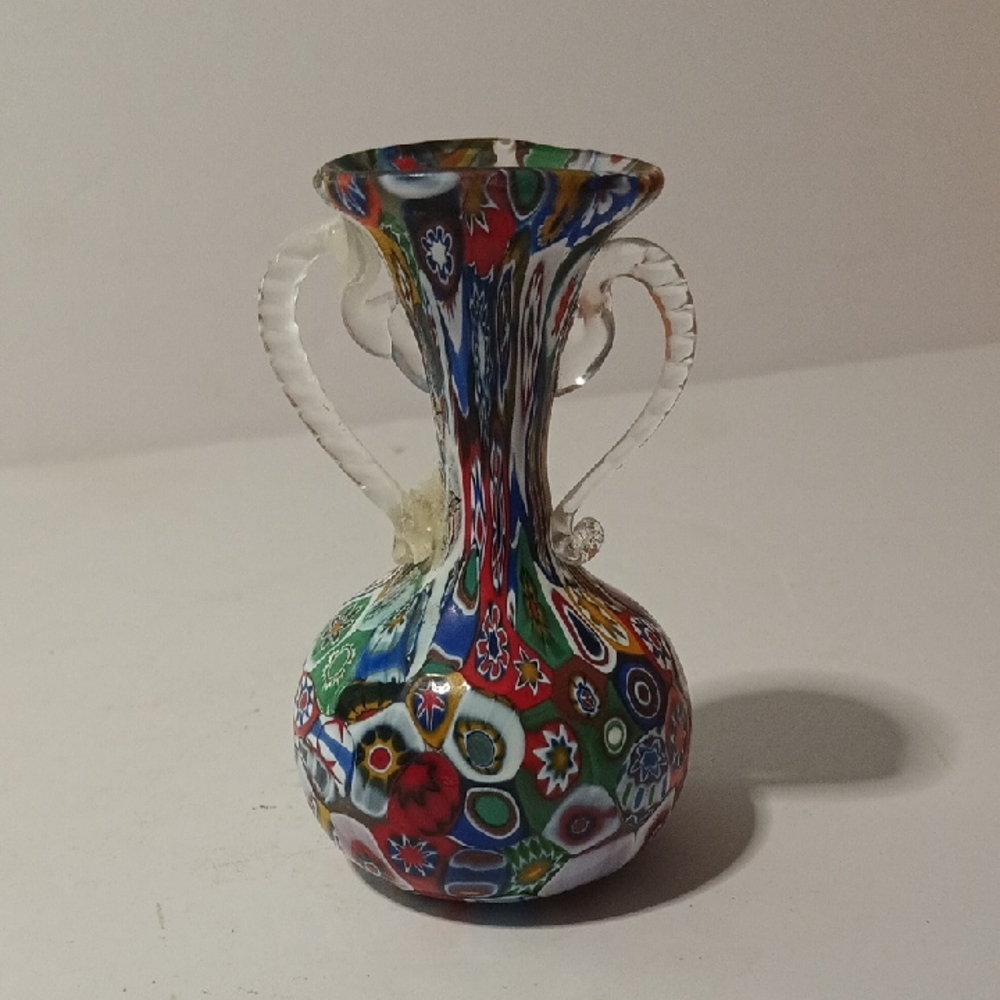 Murano Multicolor Millefiori Glass Vase 4.5 Inches Tall
